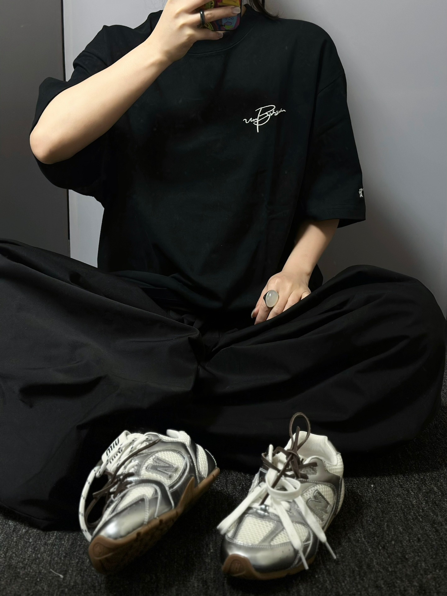 뉴발란스 x 미우 미우 530 SL 메탈릭 레더 메쉬 스니커즈 실버 플래티넘 5E165E_3L90_F01187_99F_BD05 photo review